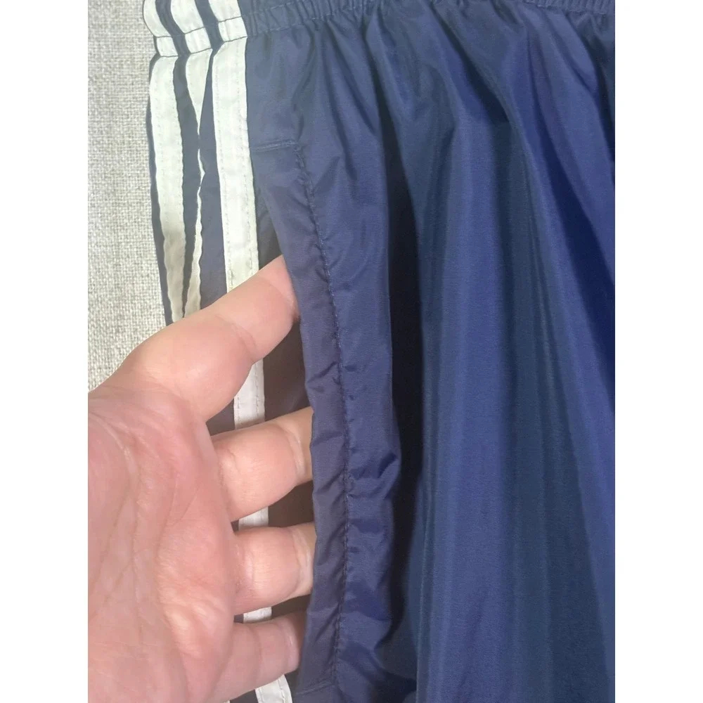 Adidas Mens Vtg 90s Track Pants Navy White Stripe Nylon Windbreaker XL Zip Leg